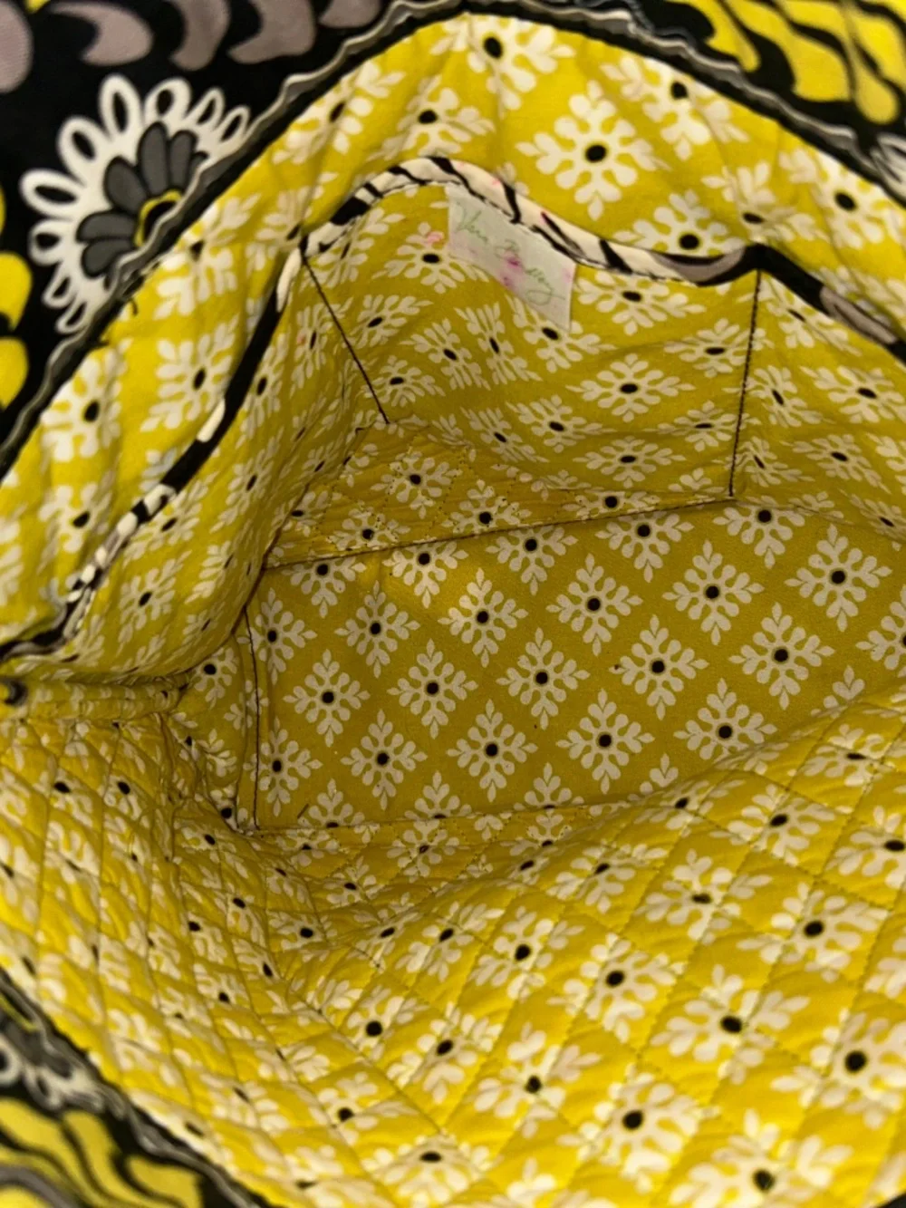 Vera Bradley Vintage Black/Off White/Yellow & Gray Tote Bag - Picture 4 of 6